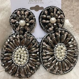 Seed pearl and silver beaded drop earrings